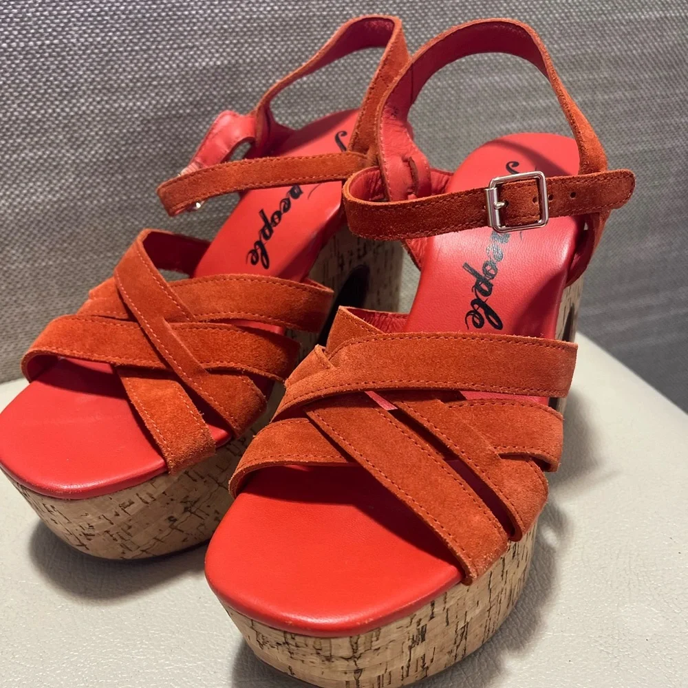 Free People Lisbon MJ Leather Platform Ankle Strap Sandals Size 36